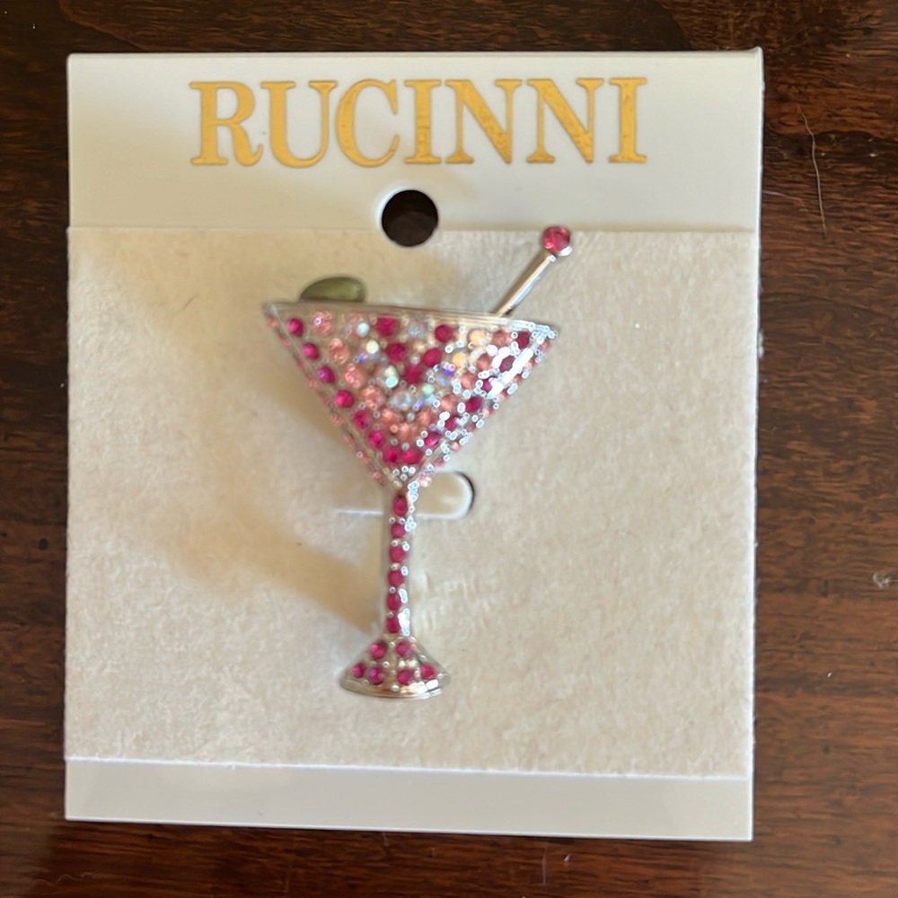 Martini glass brooch, new but not on original package, never worn